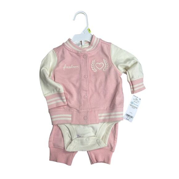 Carter’s Baby Girls 3M Outfit Varsity Jacket Bodysuit & Pants Set NWT - Picture 1 of 4